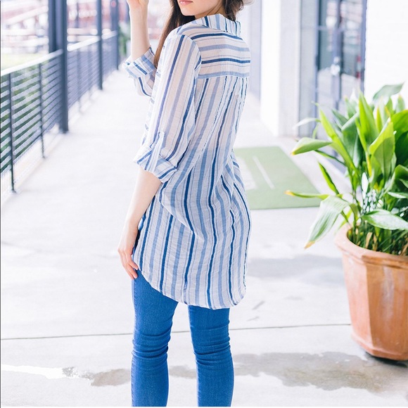 LAST ONE! Striped Buttondown Blouse - Blue - Picture 7 of 7